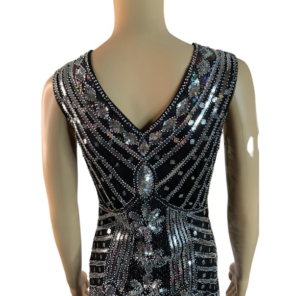 Sequin Dress 1920s Vintage Fringed Cocktail Flapper Dress Asymmetrical Hem Sz S - Picture 5 of 9